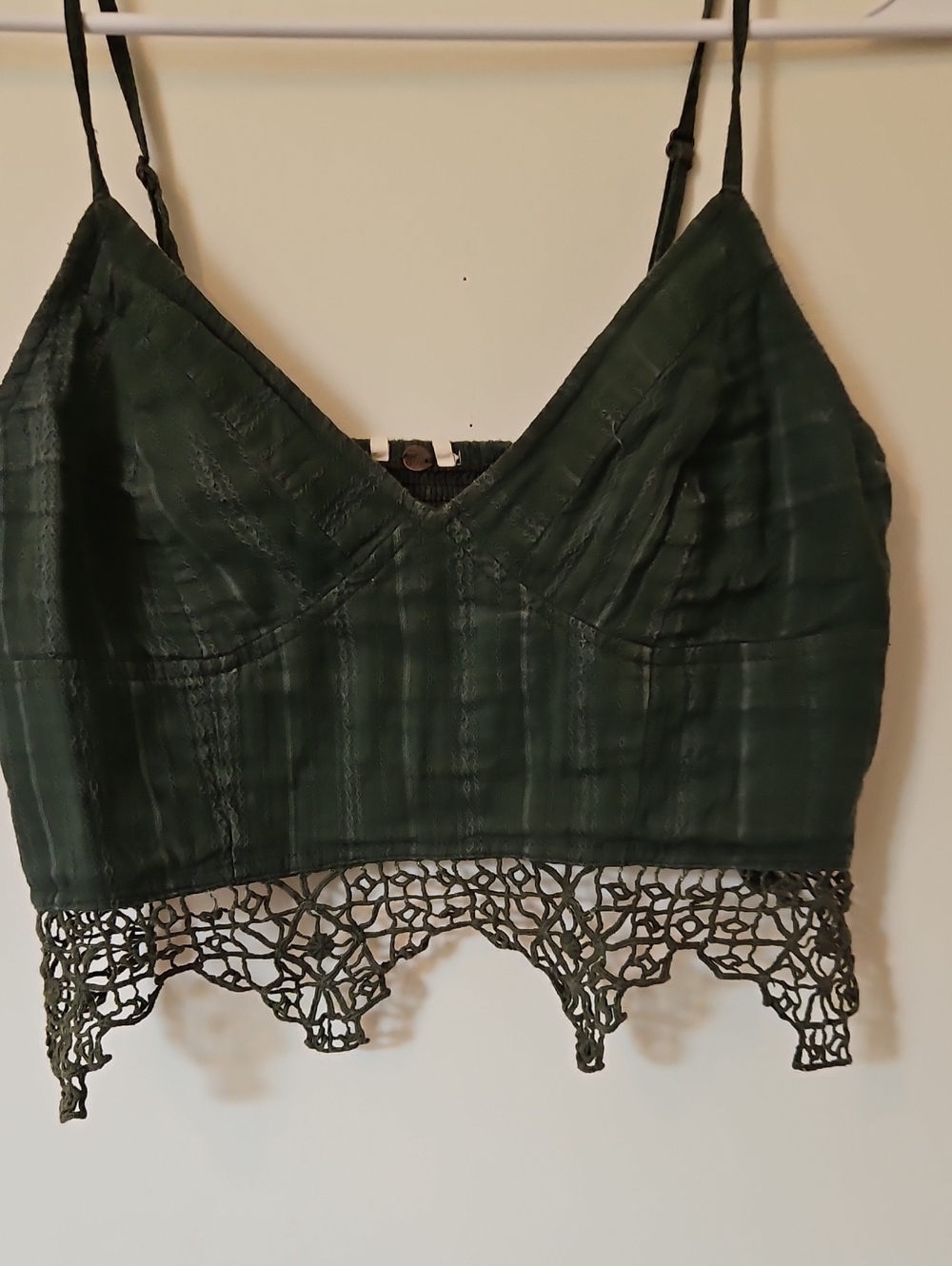 FP One Dark Green S Lace-Hem Cami Crop Top